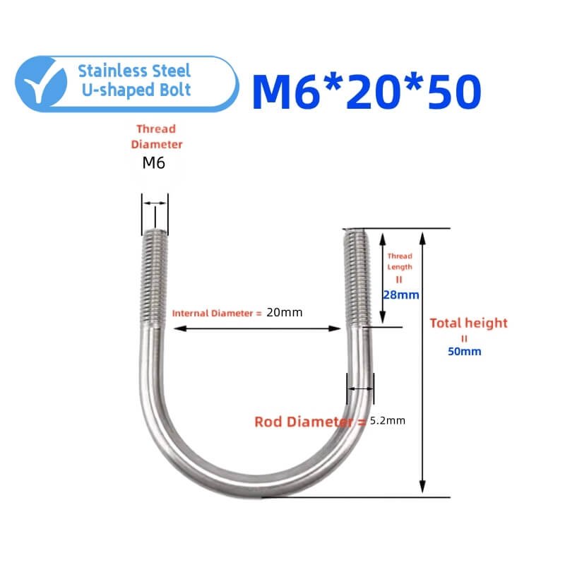 M6 stainless steel U-shaped bolt