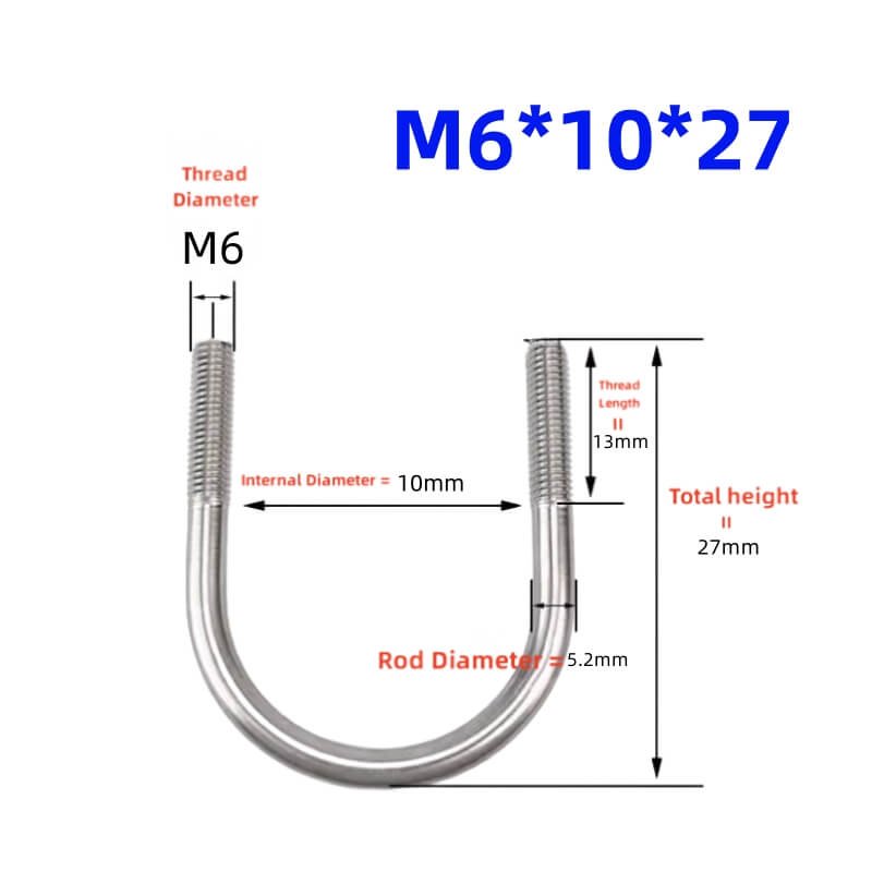 M6 stainless steel U-shaped bolt