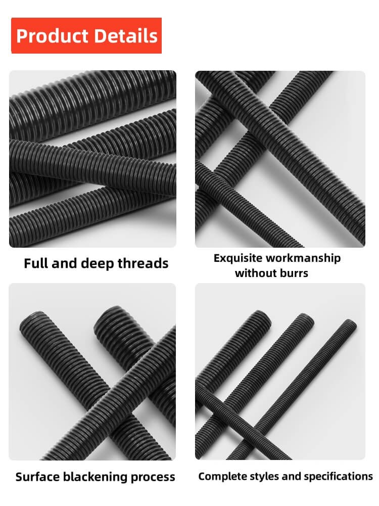 High-Strength Black-Finished Fully Threaded Rods