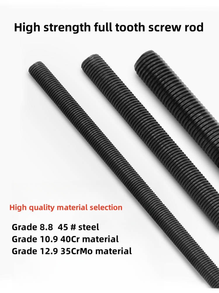 High-Strength Black-Finished Fully Threaded Rods