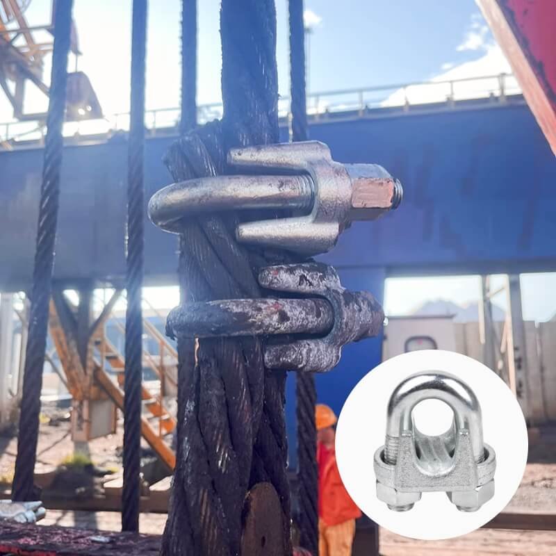 Wire rope clip, wire rope clamp, U-bolt cable clip, malleable wire rope clip, galvanized cable clamp, cable ferrule alternative, rigging hardware, wire rope fitting